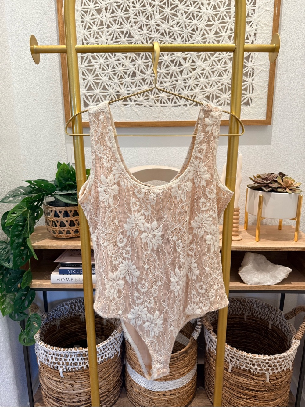Lace Floral Sheer Bodysuit in Blush - Women's Intimates